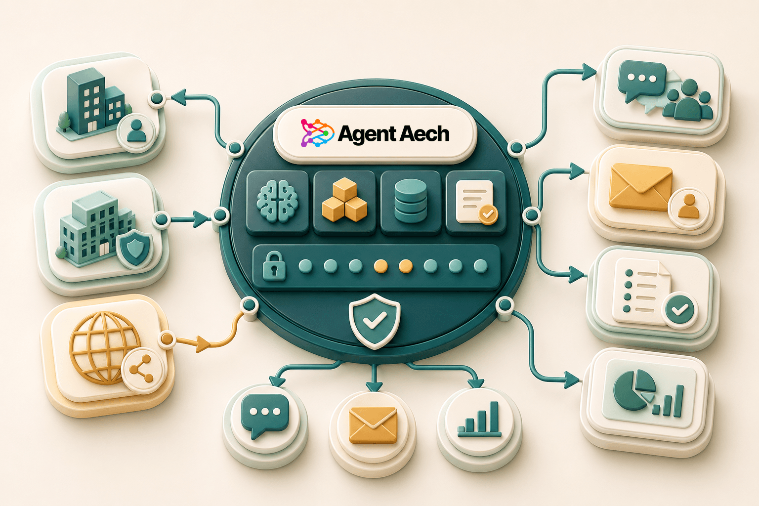 Generated network diagram showing Agent Aech connecting trusted operators, internal teams, and lean companies to governed agents and work channels