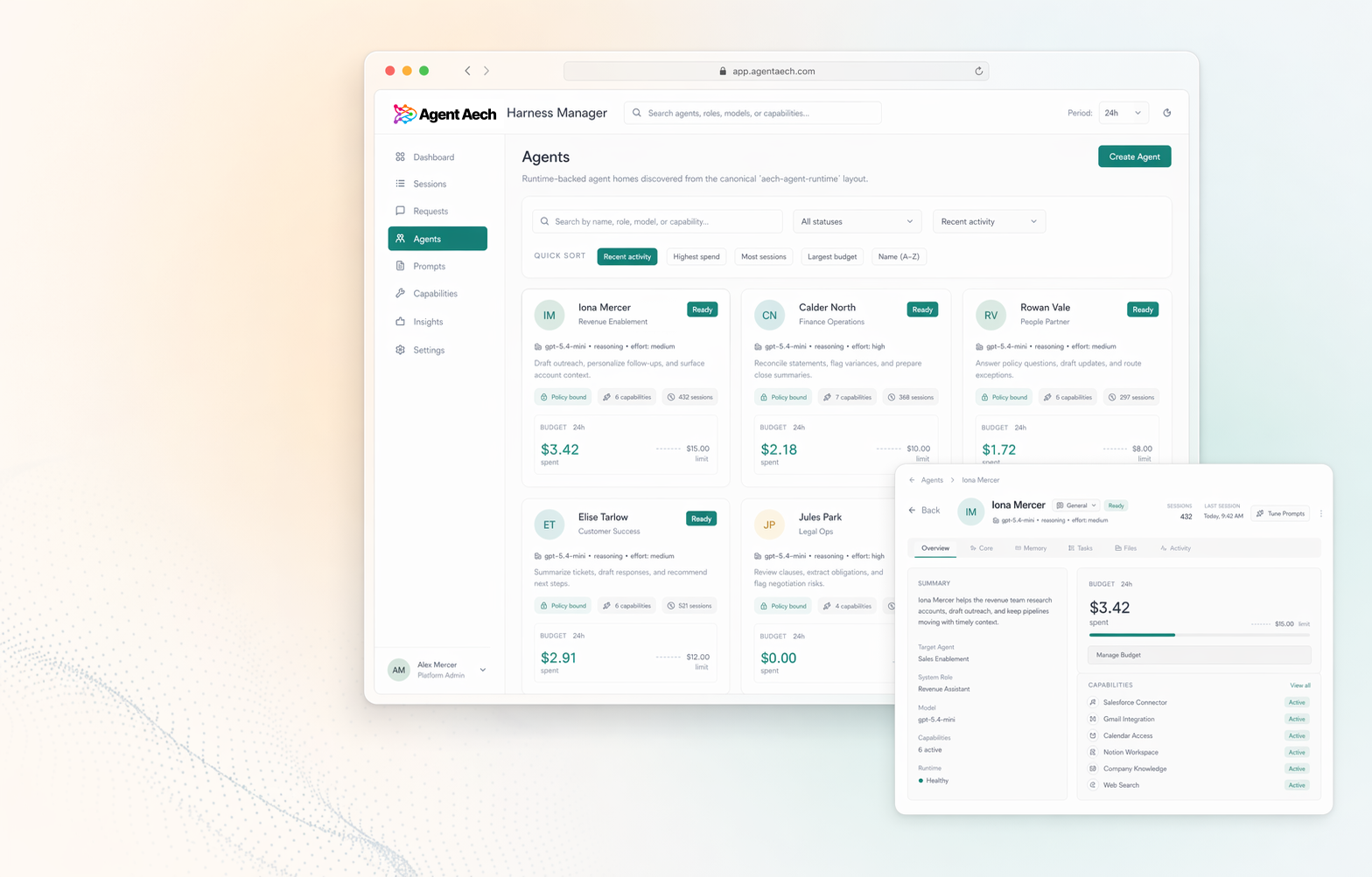 Synthetic orchestration dashboard visual for specialized business agents