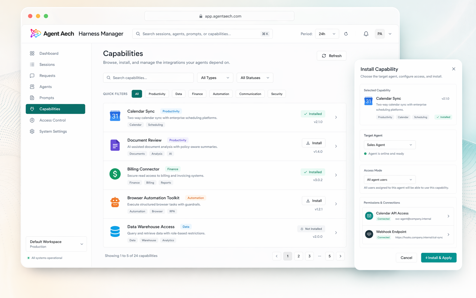 Synthetic capability catalog visual for managed business system integrations
