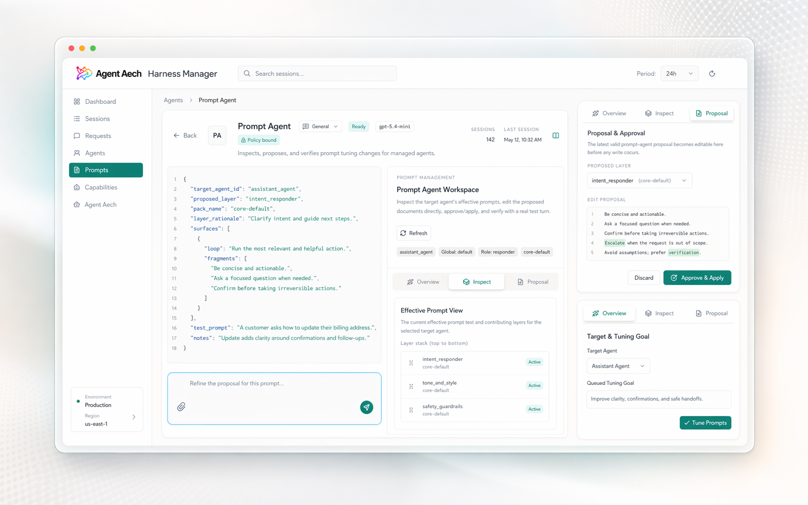Synthetic prompt workspace visual showing proposal-driven prompt operations